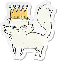 pegatina retro angustiada de un gato elegante de dibujos animados vector