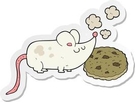 sticker of a cute cartoon mouse and cookie vector