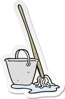 sticker of a cartoon mop and bucket vector