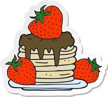 sticker of a cartoon pancake stack with strawberries vector