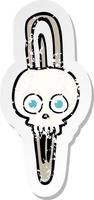 retro distressed sticker of a cartoon skull hairclip vector