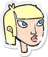 retro distressed sticker of a cartoon female face vector