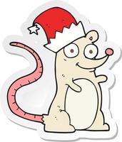 sticker of a cartoon mouse wearing christmas hat vector