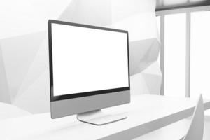 Computer screen mockup presentation in 3d rendering illustration scene creator photo