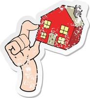 retro distressed sticker of a cartoon housing market vector