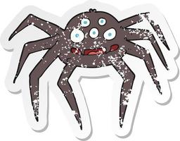 retro distressed sticker of a cartoon spider vector