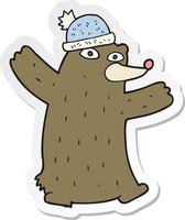 sticker of a cartoon bear wearing hat vector