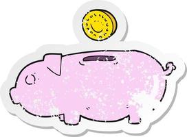 retro distressed sticker of a cartoon piggy bank vector