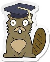 sticker of a cartoon beaver graduate vector