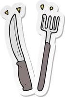 pegatina de un cuchillo y tenedor de dibujos animados
