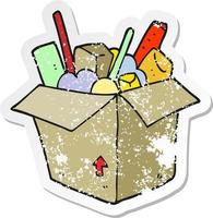 retro distressed sticker of a cartoon box of things vector