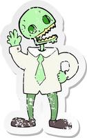 retro distressed sticker of a cartoon zombie businessman vector