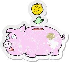 retro distressed sticker of a cartoon piggy bank vector