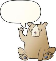 oso de dibujos animados saludando y burbuja de habla en estilo degradado suave vector