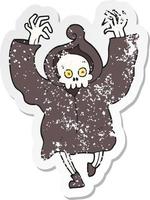 retro distressed sticker of a cartoon dancing death skeleton vector