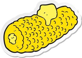 sticker of a cartoon corn on cob with butter vector