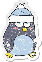 retro distressed sticker of a cartoon penguin vector