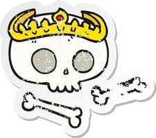 retro distressed sticker of a cartoon skull wearing tiara vector