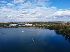 Beautiful aerial view of Gorgeous lake at Milton Keynes England UK photo