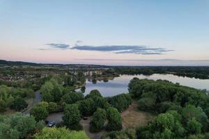 Beautiful aerial view of Gorgeous lake at Milton Keynes England UK photo