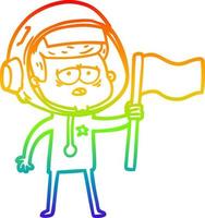 rainbow gradient line drawing cartoon tired astronaut vector