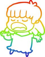 rainbow gradient line drawing cartoon woman talking loudly vector