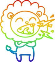 rainbow gradient line drawing cartoon roaring lion vector