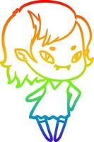 rainbow gradient line drawing cartoon cool vampire girl vector