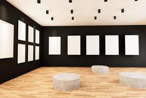 Empty room interior with white canvas in the gallery. photo