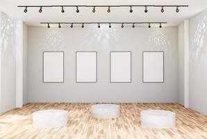 Empty room interior with white canvas in the gallery. photo