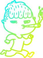 dibujo de línea de gradiente frío hombre de dibujos animados fumando mientras corre vector