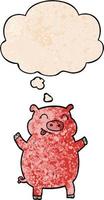 cartoon pig and thought bubble in grunge texture pattern style vector