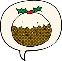 cartoon christmas pudding and speech bubble in comic book style vector