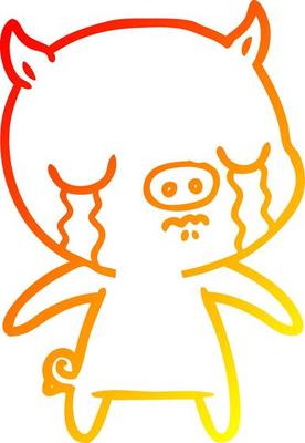 warm gradient line drawing cartoon pig crying