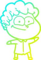 cold gradient line drawing cartoon happy man vector