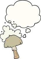 cartoon mushroom with spore cloud and thought bubble vector