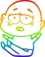 rainbow gradient line drawing cartoon tired bald man vector
