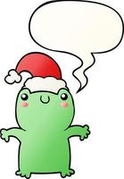 linda rana de dibujos animados con sombrero de navidad y burbuja de habla en un estilo de gradiente suave vector