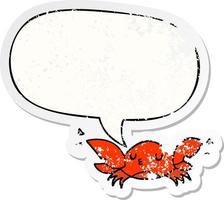 cartoon crab and speech bubble distressed sticker vector