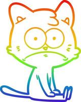 dibujo de línea de gradiente de arco iris gato nervioso de dibujos animados vector