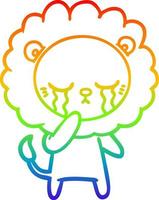 rainbow gradient line drawing crying cartoon lion vector