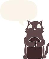 cartoon cat and speech bubble in retro style vector