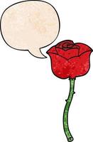 cartoon rose and speech bubble in retro texture style vector