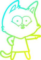 línea de gradiente frío dibujo gato de dibujos animados niña señalando vector
