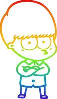 rainbow gradient line drawing annoyed cartoon boy vector