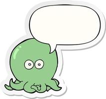 cartoon octopus and speech bubble sticker vector