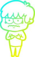 cold gradient line drawing annoyed cartoon boy vector