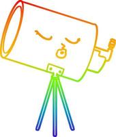 telescopio de dibujos animados de dibujo de línea de gradiente de arco iris con cara vector