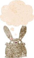 cartoon rabbit and thought bubble in retro textured style vector