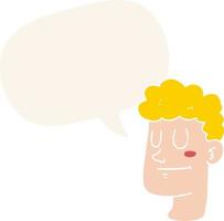 cartoon male face and speech bubble in retro style vector